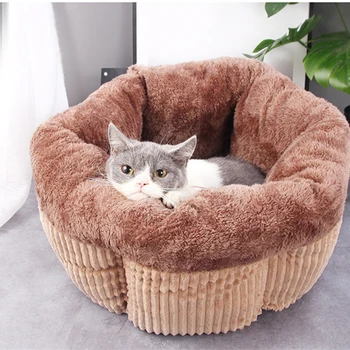 

Winter Dog Cat Bed Warming Kennel Pet Floppy Extra Comfy Plush Rim Cushion Nonslip Bottom Dog Beds For Large Small Dogs House