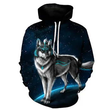 

Men's 3d Science Fiction Wolf Digital Printing Hoodie European And American Sports Leisure Fashion Couple Top