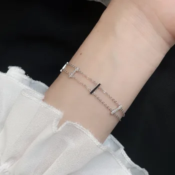 

Grier double layer diamond bracelet s925 sterling silver bracelet chic Korean fresh female bracelet fashion jewelry
