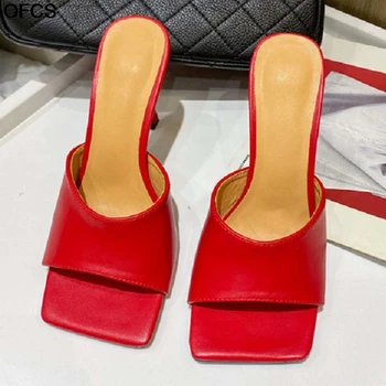 

2020 Summer New Square Toe High Heel Sandals Women Solid Open Toe Slipper Women's Sandals Summer Vintage Designer Shoes Women