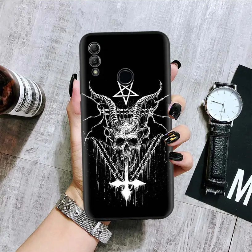 Рогатый сатаны черный чехол для телефона Huawei Y9 Y5 Y6 Y7 2019 Honor 10 9 Lite 9X 8X 8S 8A