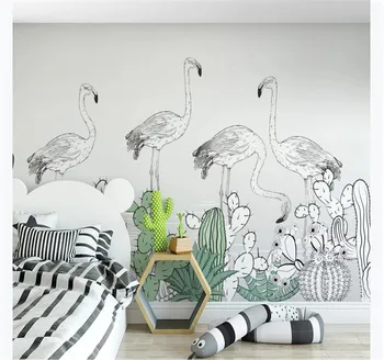 

Custom wallpaper 3D Nordic flamingo tropical plant children's room background wall painting - high-grade waterproof material