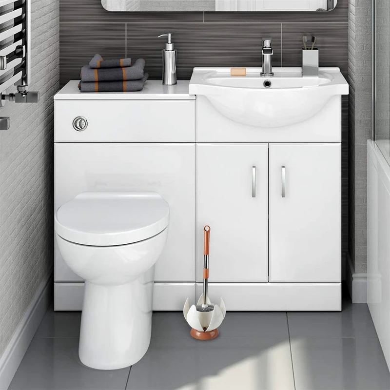 

Modern Design Toilet Brush and Holder, Automatic Opening and Closing Lotus Holder (White & Coffee)