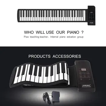 

Hot Sale Roll Up Piano Delicate Texture 61 Keys Flexible Roll Up Piano Portable Silicone Soft Keyboard Piano w/o Battery