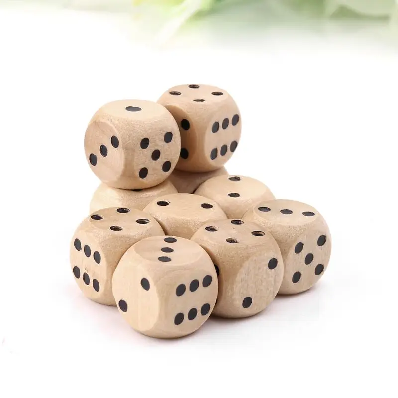 Dice Set 10pcs 6 Sided Wood Point Cubes Round Corner Party Kid Toys Game 14*14*14mm For Adults Board Game acrylic dice game dice