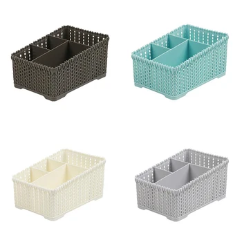 

Imitation Rattan Baskets Desktop Plastic Makeup Organizer Box Cosmetics Storage Sundries Container Home Bathroom