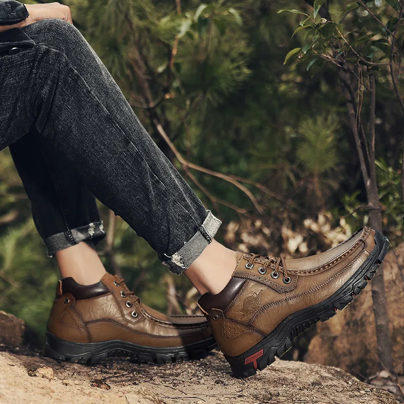 Мужские высокие походные ботинки из натуральной кожи прочные водонепроницаемые Нескользящие походные ботинки для альпинизма военные тактические ботинки