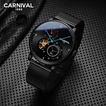 

latest men's mechanical watch Karneval Männer Uhren Mechanis cherTurbillon Marke Luxus Hohl Wasserdichte Edelstahl Armbanduhr