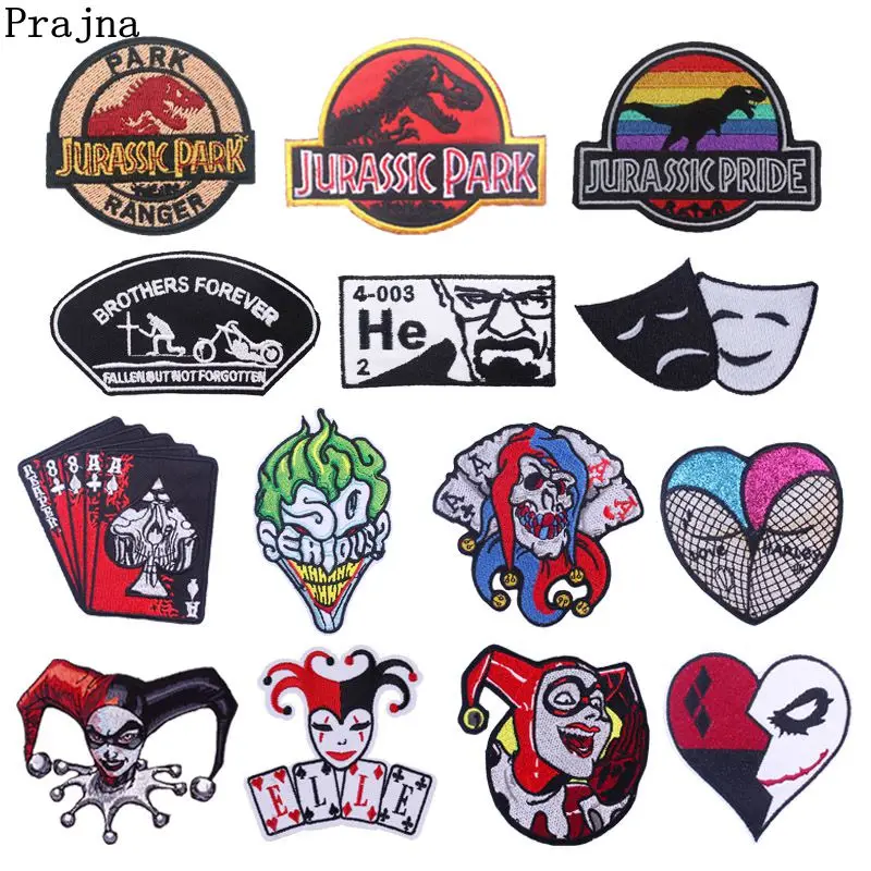 

Prajna Clown Patch Iron On Patches Embroidered Patches For Clothing Jurassic Park Stripes On Clothes Jacket DIY Applique Decor