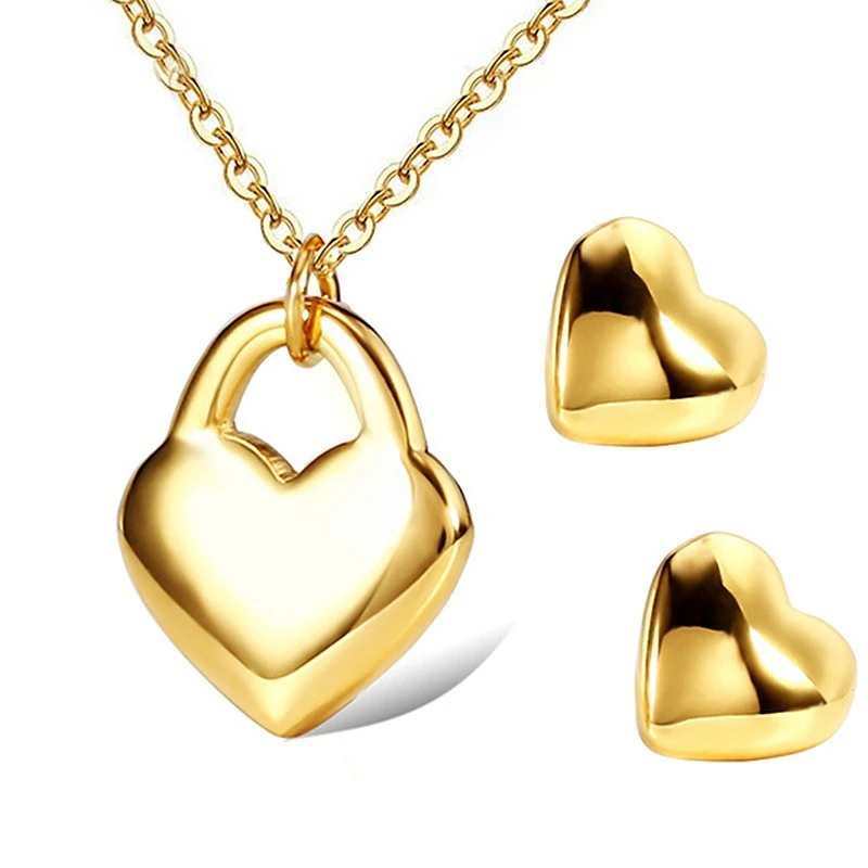 Серьги подвески женские с двойным сердцем из нержавеющей стали|necklace set|wedding necklace