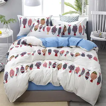 

Fish bedding set Home Duvet cover set heart Cartoon bed set flat sheet 3/4pcs bed linen set super king Queen size bedclothes