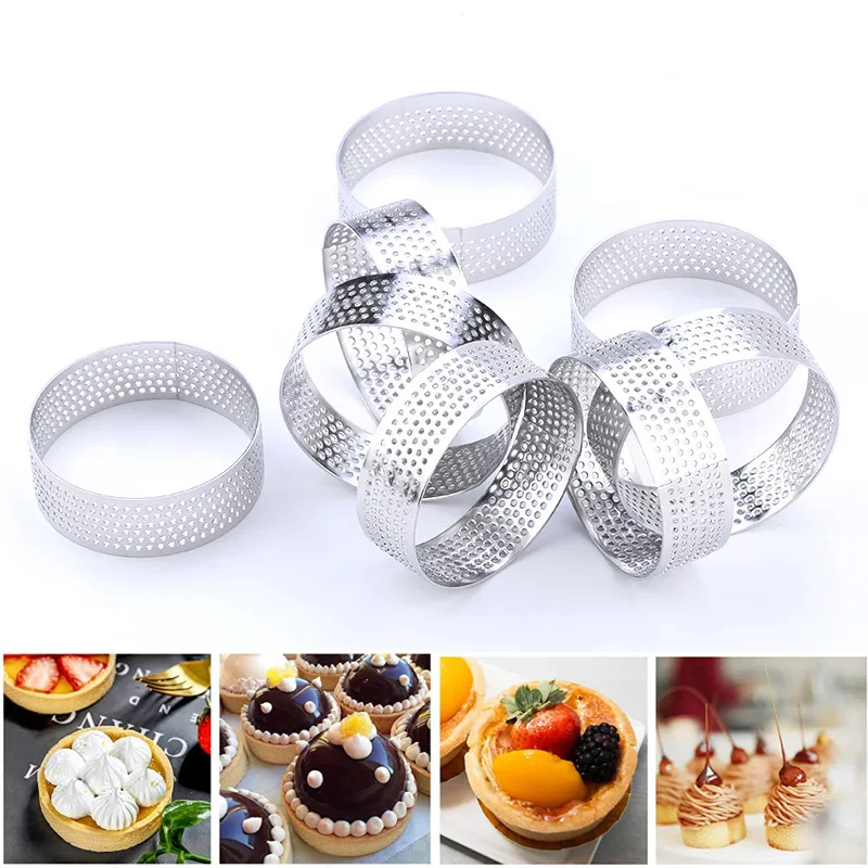 Dcolor Perforated Tart,Cake Mousse Molds,Heat-Resistant Porous Cake Mousse Molds,Non-Stick Bottom Tower Pie Cake 