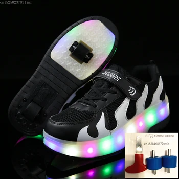 

Two Wheels Black Luminous Sneakers Led Light Roller Skate Shoes for Children Kids Shoes Boys Girls Up Unisex