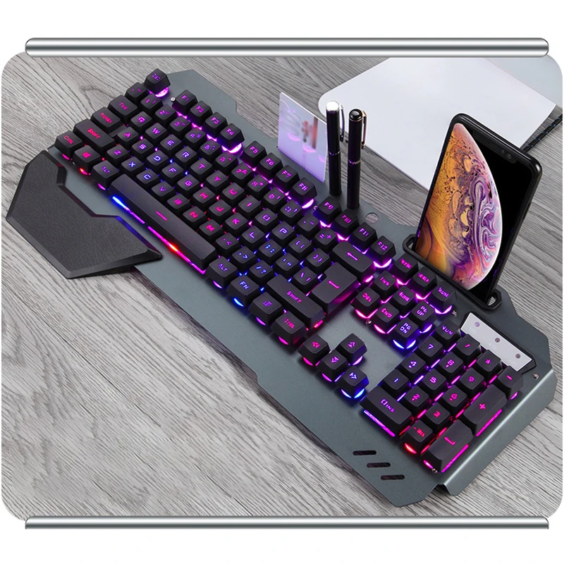 Игровая клавиатура с RGB подсветкой проводная эргономичная держателем для