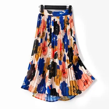 

High Waist Pleated Skirt for Women Floral Print Zipper Fly Midi Skirts