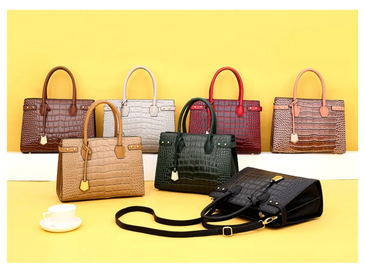 Ladies Crocodile Handbags for Women Luxury Designer Genuine Leather Crossbody Purses Cowhide Top Handle Office Tote Shoulder Bag (1)