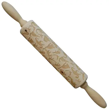 

Wooden Dinosaur Print Rolling Pin Kitchen Wooden Rolling Pin Fondant Cake Decoration Dough Roller Baking Tools Accessories