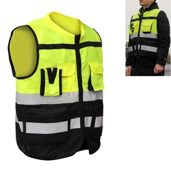 Gilet réfléchissant de sécurité haute visibilité Orange/jaune, gilet réfléchissant avec poches, vêtement de cyclisme pour la circulation en plein air 