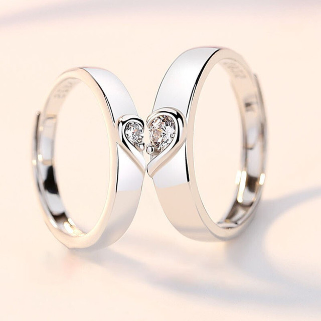 2 Pcs Love Heart Zircon Couple Rings Set Fashion Lover Bridal  Wedding Engagement  Valentine's Day Ring Jewelry Gifts