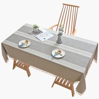 

Washable Cotton Linen Solid Embroidery Checkered Design Tablecloth, Rectangle Table Cover Great for Kitchen Dinning Tabletop