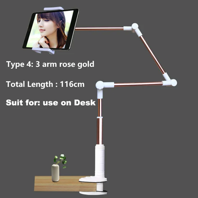 type 4 rose gold Складной держатель для планшета с длинной ручкой для Ipad Pro 12,9, samsung Kindle 5-14 дюймов, вращение на 360 градусов, держатель для планшета для ленивой кровати - Цвет: type 4 rose gold