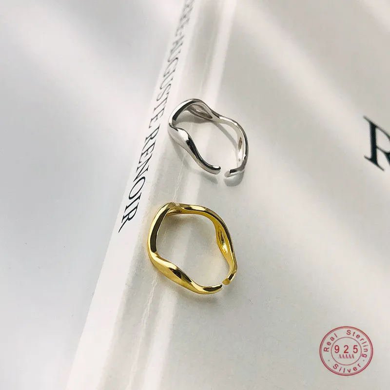 

925 Sterling Silver Simple Wave Irregular Opening Adjustable Ring Women Friendship Gift Girlfriends Student Jewelry Accessories