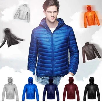 

Sale Short Youth Outerwear Down Jacket Man Hooded Thin Winter Warm Autumn Stand Collar Ultra Light Coat Jackets