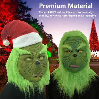

Christmas Green Monster Mask Head Cover Funny Carnival For Adult Cosplay Costume Party Props Decoration