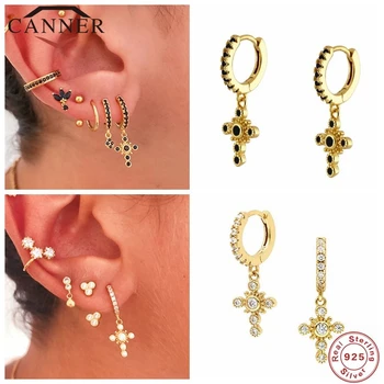 

CANNER Real 925 Sterling Silver INS Luxury Charms CZ Zircon Cross Drop Earrings For Women Dangle Earring Fine Jewelry pendientes