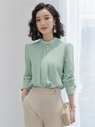 Chiffon Blouse for Women Long Sleeve White Mint Green Formal Tops Formal Wear OL Ladies Work Wear 2023 Spring