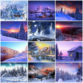 

Huacan Diamond Painting Scenic Winter Snow Full Square Diamond Mosaic Stitch Rhinestone Picture Decoration For Home Dropshipping