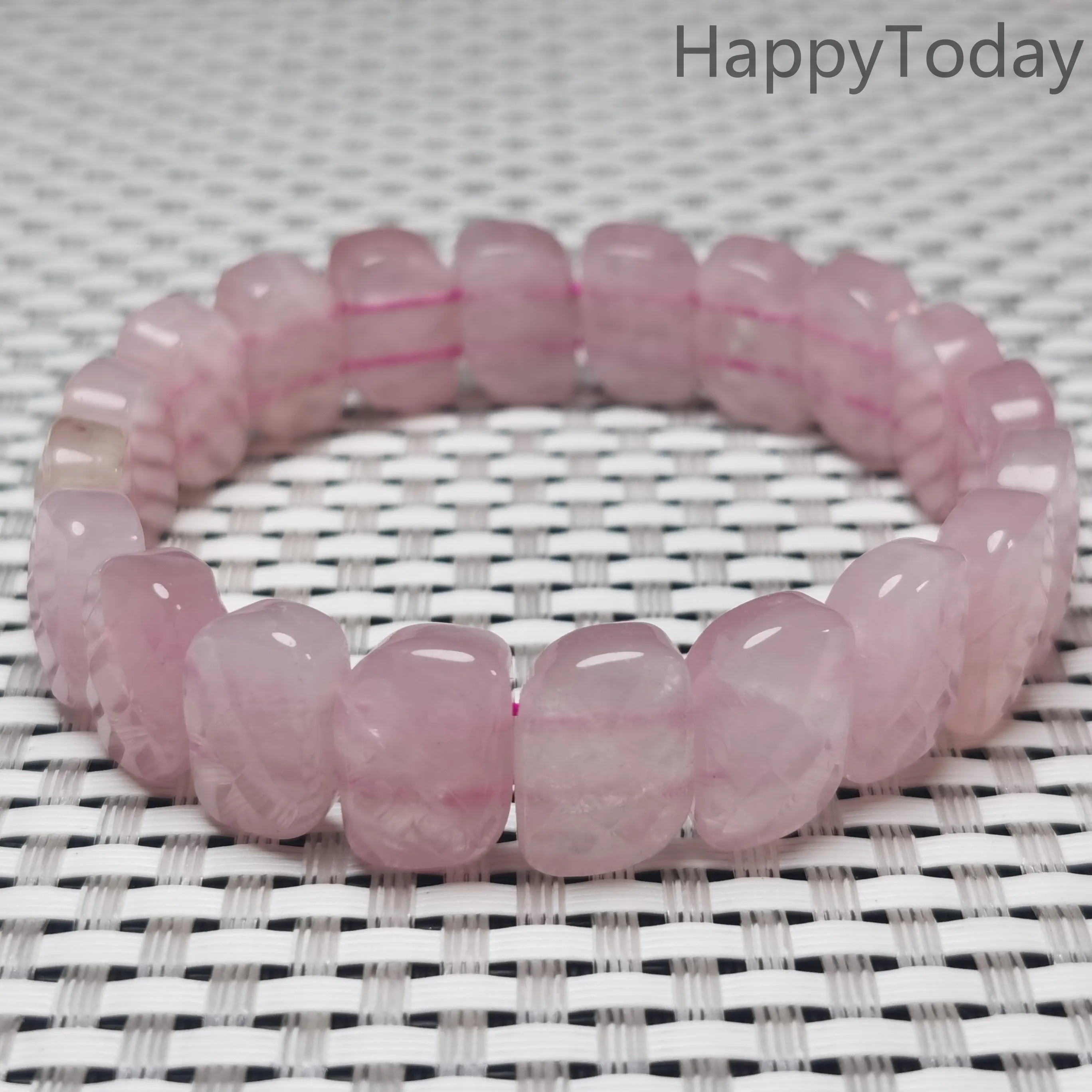 

Natural rose quartz "S" shape Bracelets Geometry Long Beaded Stone Wrap Bracelet Elastic Bangle