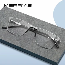 Merry's мужские Оправа очков из титанового сплава мужские модные квадратные сверхлегкие очки по рецепту S2001