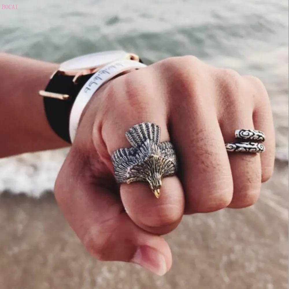 925 Серебряное ювелирное изделие, индивидуальное мужское кольцо, Орел, властный Орел, кольцо для открытия, ретро тайское серебряное кольцо для мужчин