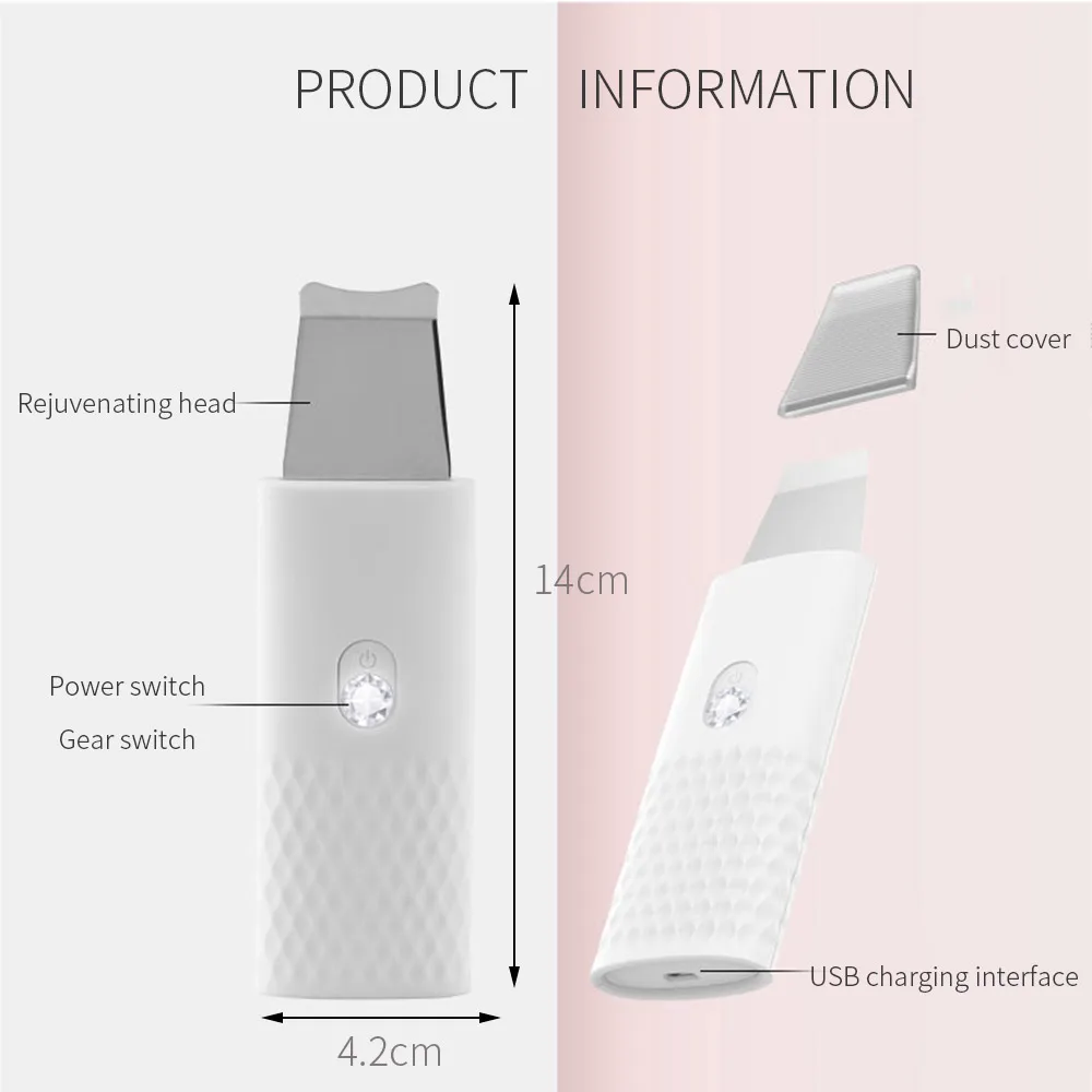 Professional Ultrasonic Facial Skin Scrubber Ion Deep Face Cleaning Peeling Rechargeable Skin Care Device Beauty Instrument