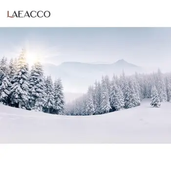 

Laeacco Winter Snow Scenic Pine Tree Snow Mountain Sunshine Photography Backdrop Baby Portrait Photo Background For Photo Studio