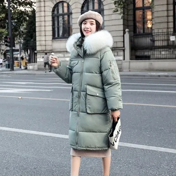 

Jacket for Winter Women 2019 Large Fur Collar Down Cotton-padded Warm Thicken Hooded Winter Coat Women Parka Outwear Female