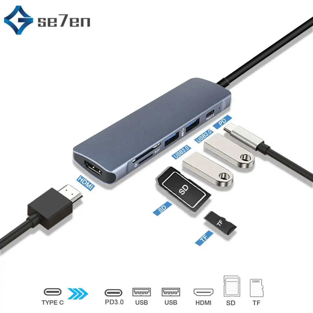 USB 3,1 type-C концентратор к HDMI адаптер 4K Thunderbolt 3 USB C концентратор с концентратором 3,0 TF sd-ридер слот PD для MacBook Pro huawei mate 30