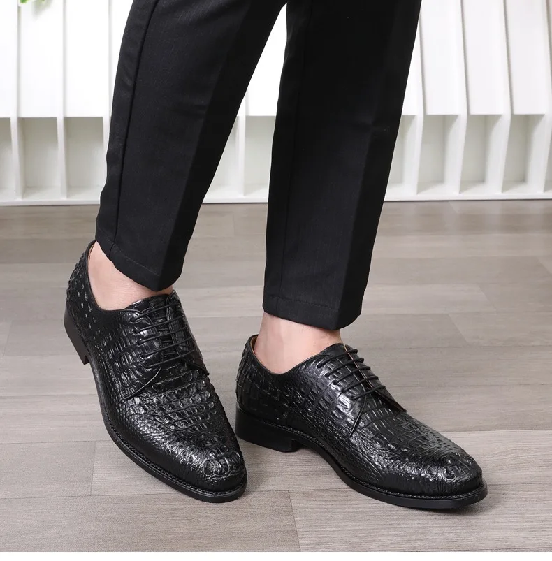 Fashion Authentic Crocodile Head Skin Men Business Dress Shoes Exotic Genuine Real Alligator Leather Handmade Male Lace-up Shoe