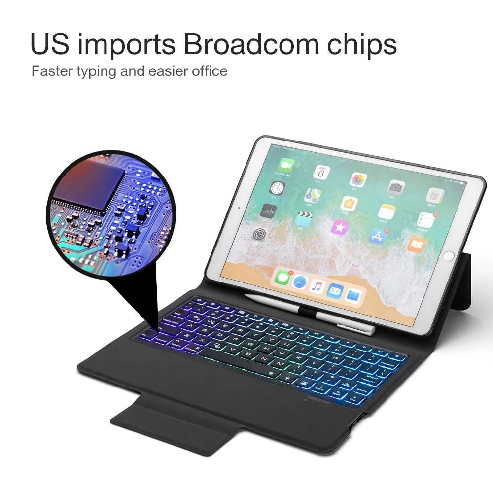 Чехол с клавиатурой Bluetooth держателем для карандашей iPad Air 10 5 дюймов 2017/iPad 2019