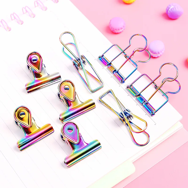

1456 Colorful Water Droplet Binder Clip Metal Electroplated Rainbow Water Droplet Voucher Clip Color Fishtail Clamp Office Suppl