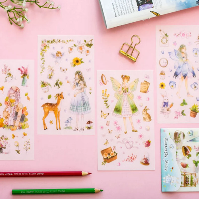 

6pcs/lot Creative Pastoral Elves Butterfly Fairy Decorative Scrapbooking Stickers DIY Cute Decorative Diary Album Sticker Label