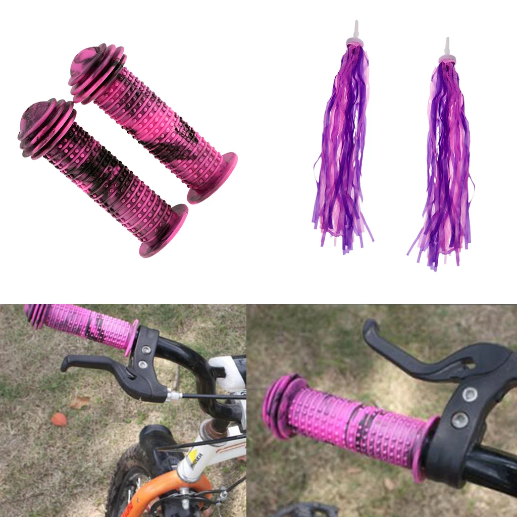 Children Rubber Bicycle Grip Kids Scooter Handle Bar Grips + Bike Handlebar Decoration Tassels Streamer For Girls Boys