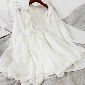 

Heliar Summer Autumn Sets Causal Tops Female Suit SET Beach Style Three-piece Outfits For Women Skirt Elastic Waist Wide Skirt