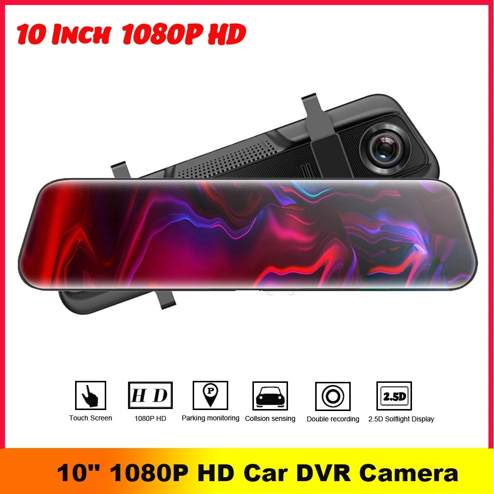 

10Inch 1080P Car DVR Dash Camera Streaming Media Driving Recorder Touch Screen HD Dual-Lens Reversing Car Monitor Video Camera