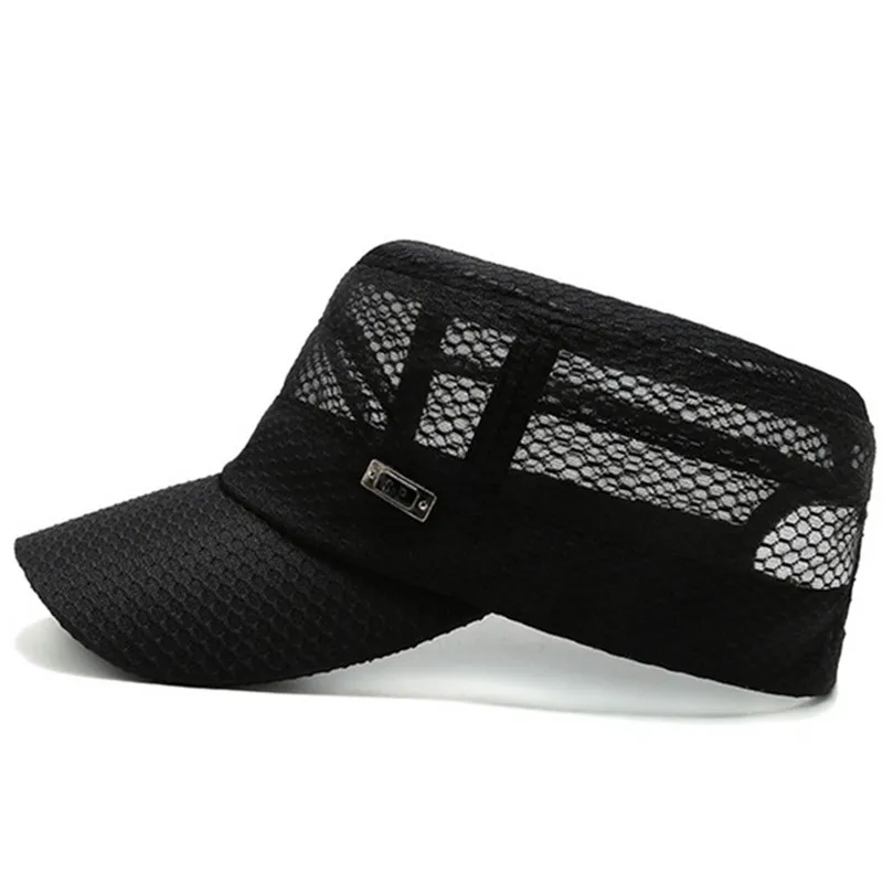 XdanqinX Summer Men's Mesh Flat Caps Hollow Breathable Military Hats For Men Adjustable Size Casual Sports Cap