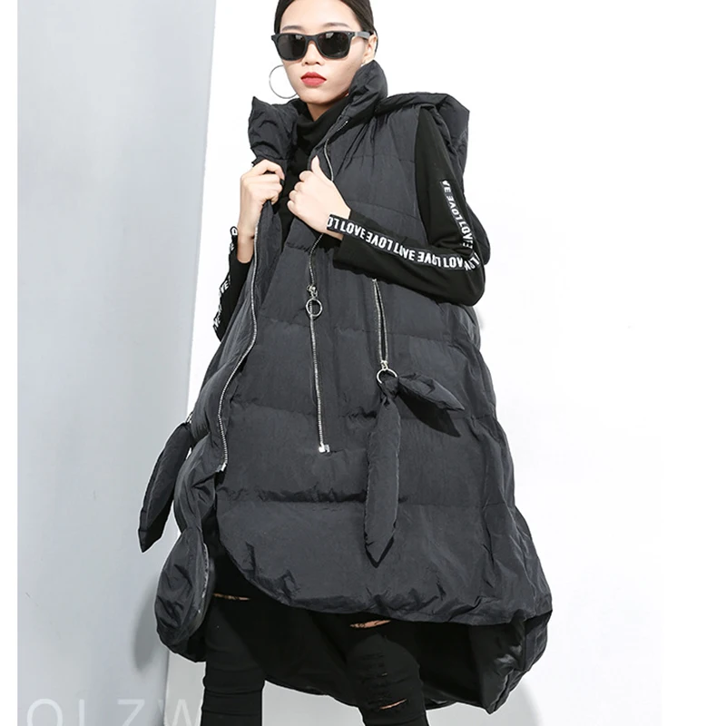 Winter Women's Plus Cotton Vest Cardigan Hooded Cotton Clothing Personality Fashion Sleeveless Large Size Long Coat Warm