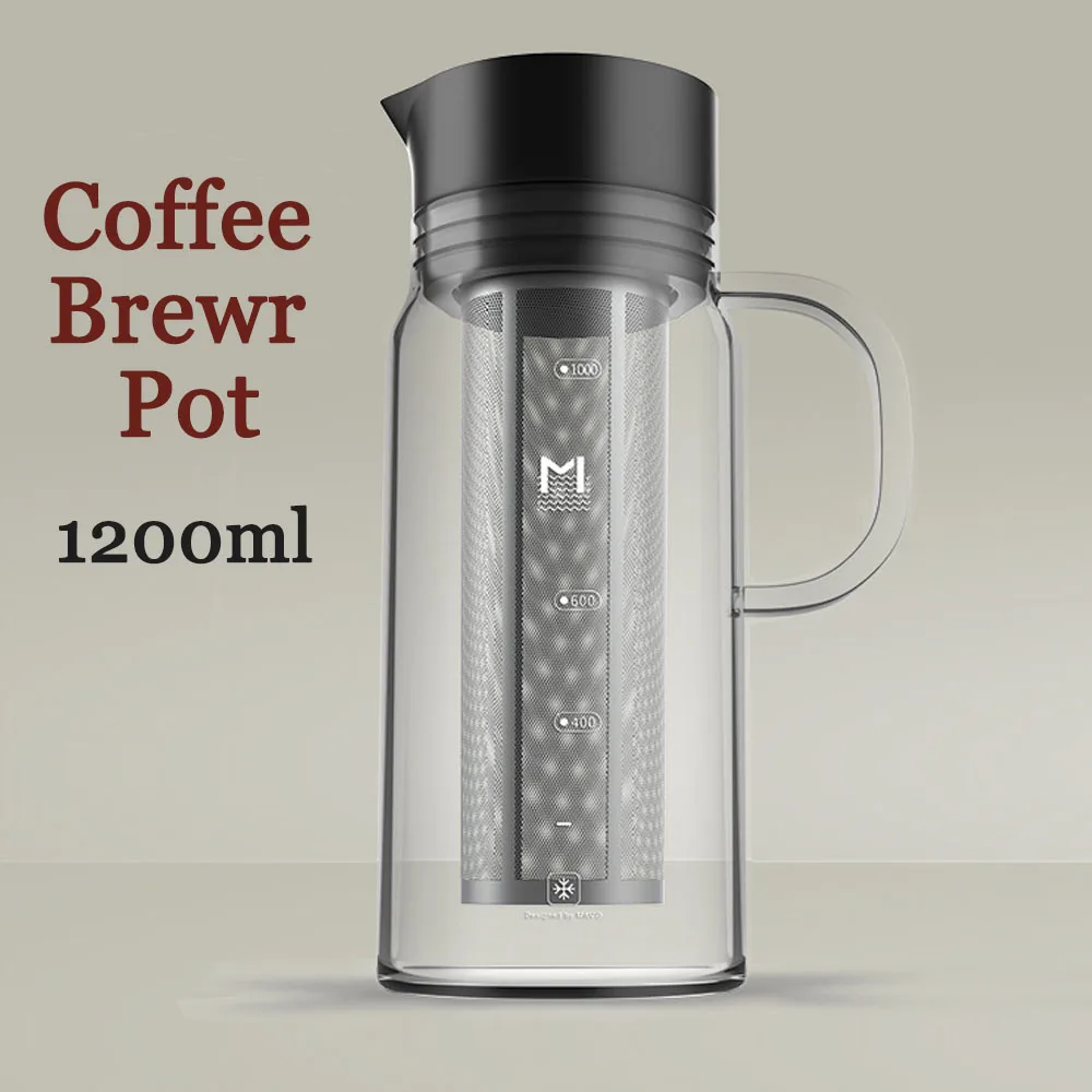 Cold Brew Iced Coffee Pot 1200 ml Cold Soak Coffee Filter Kettle Glass