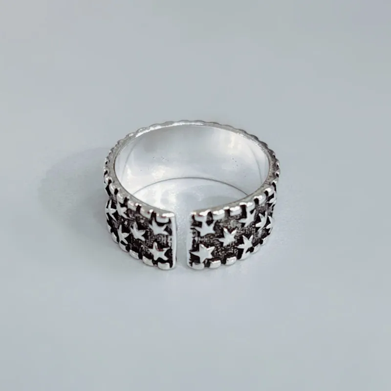 DreamySky Bohemian Ethnic 925 Sterling Silver Star Rings for Women Bridal Wedding Vintage Open Finger Rings Christmas Gifts