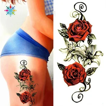

1sheet Fashion Red Rose Pattern Temporary Tattoo Sticker Body Arts Waterproof Tattoo Stickers